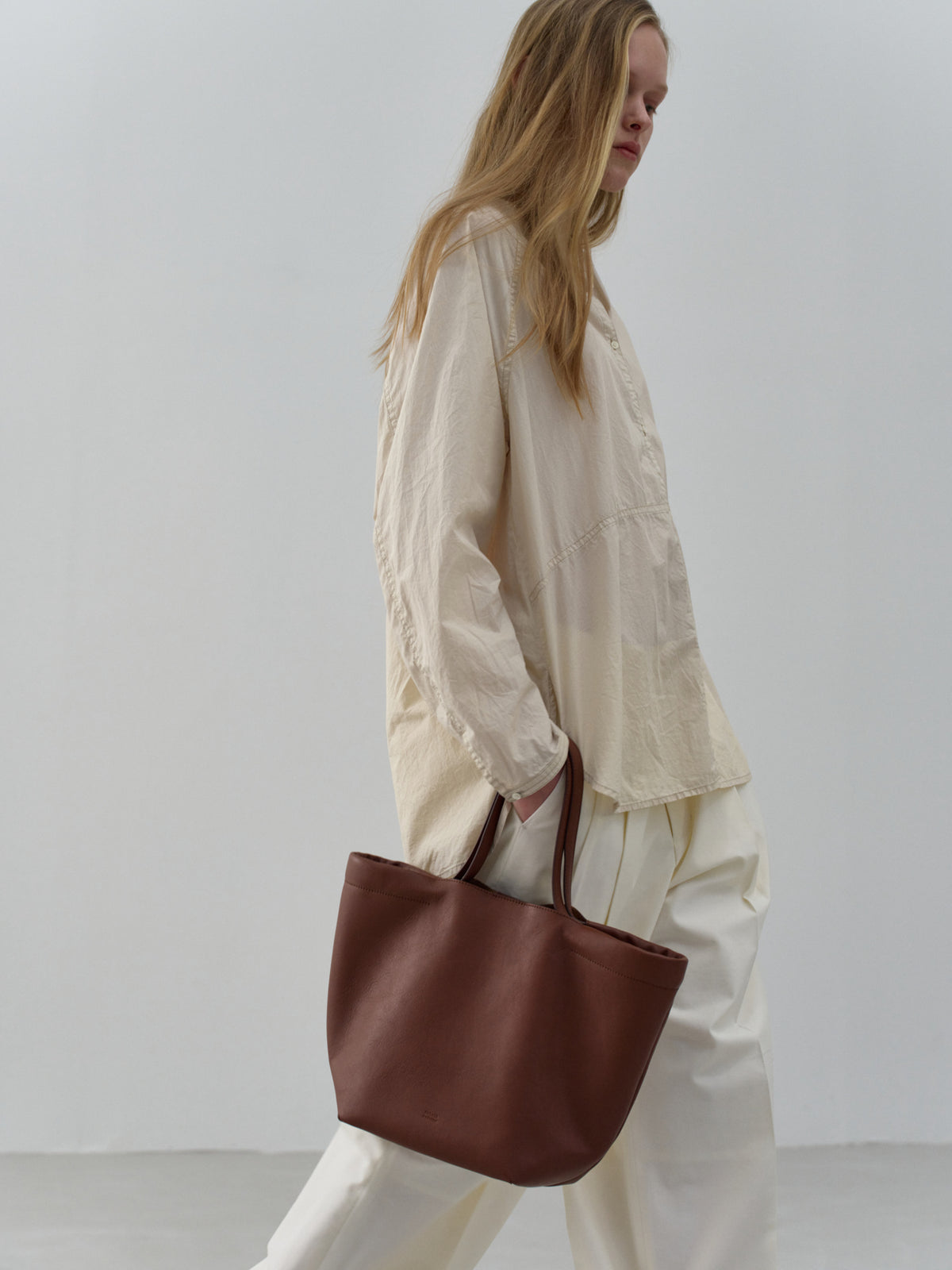 Cotton Band-Collar Blouse_beige