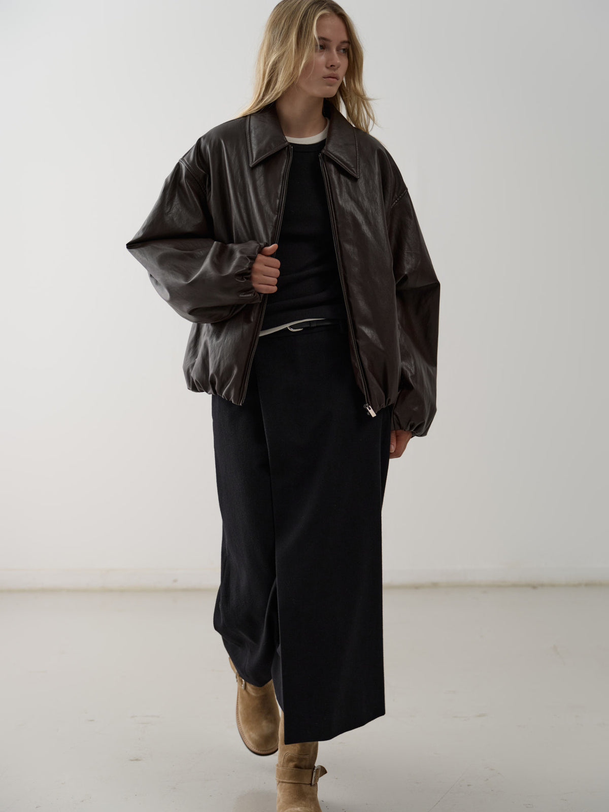 Leather Bomber Jacket_brown