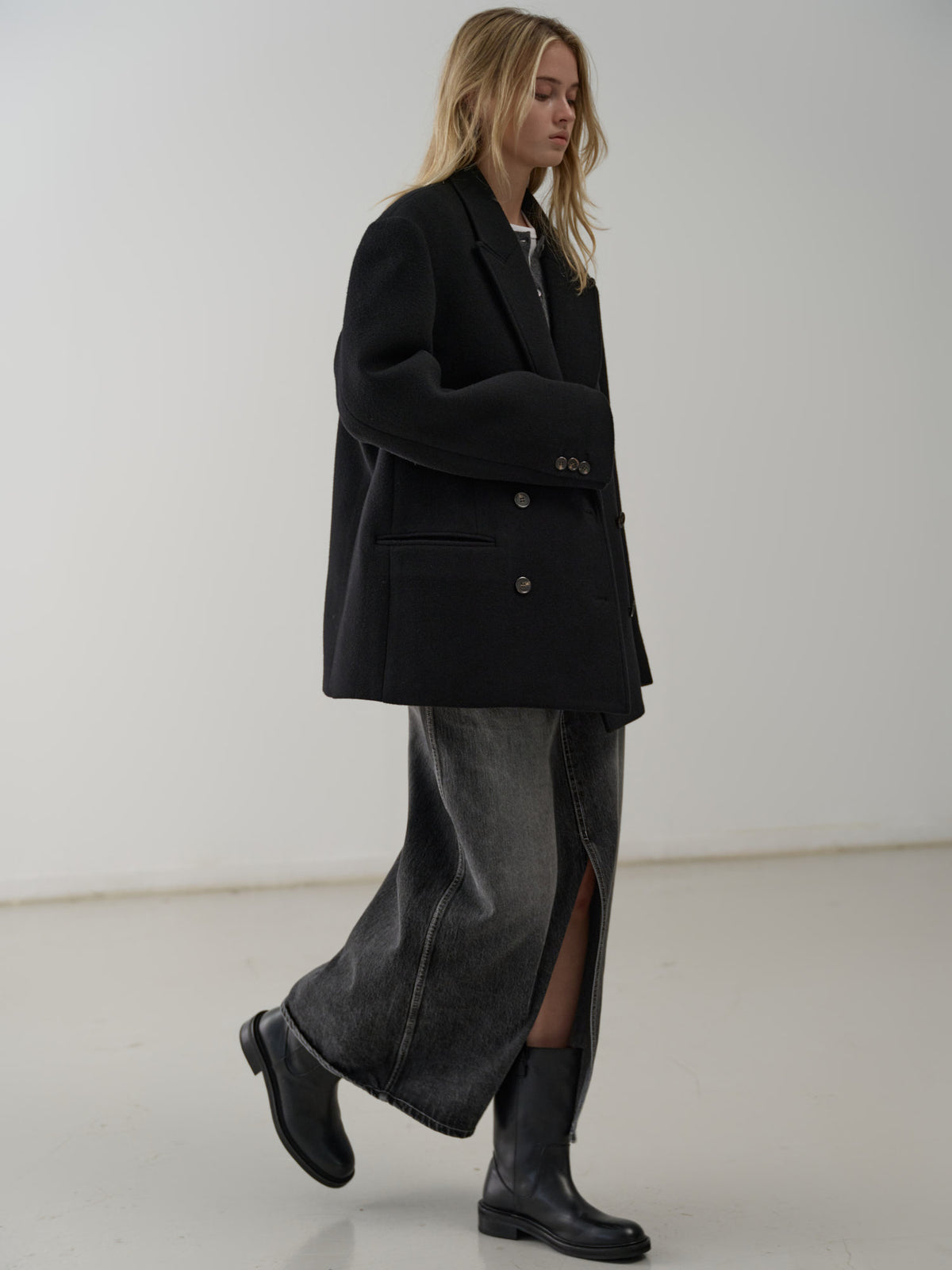 Cashmere Double Half Coat_black
