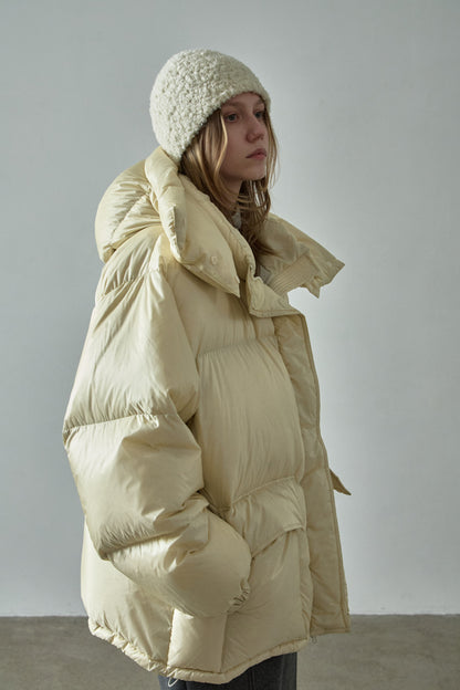 Goose Down Half Padded Coat_butter