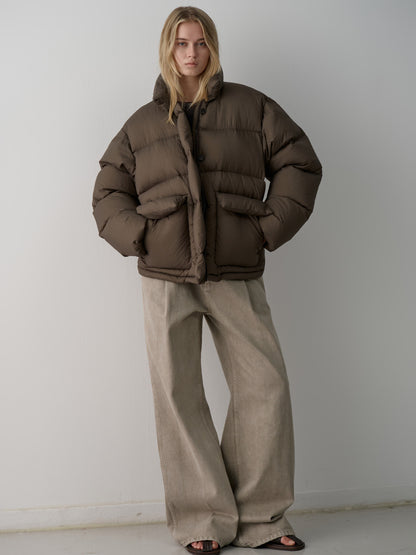 Goose down button puffer_brown