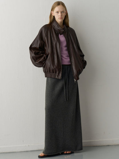 Double-Button Leather Blouson_brown