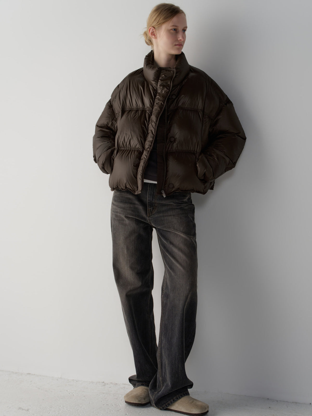 Stitch Goose Down Crop Padding_brown