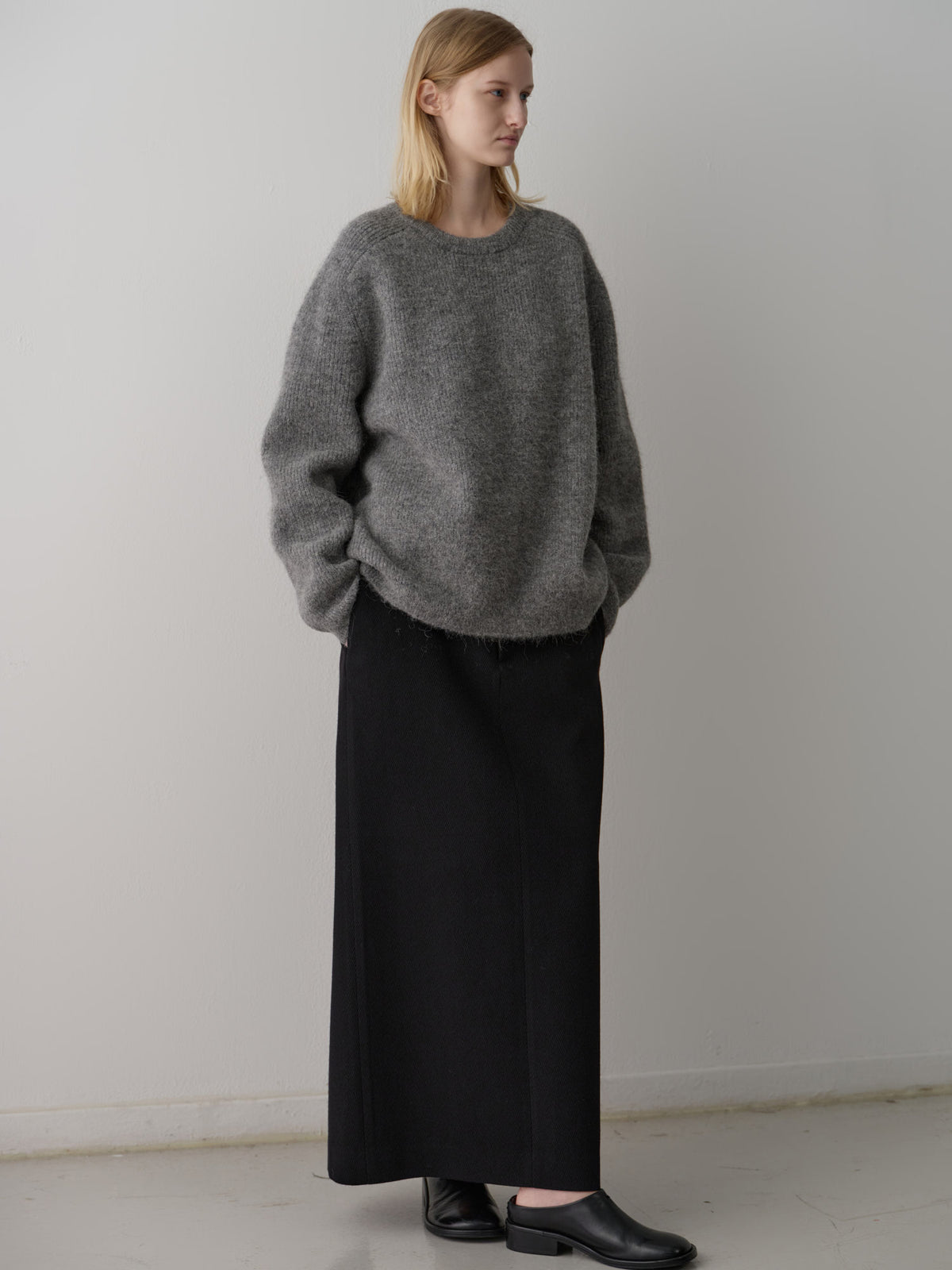 Wool Twill Maxi Skirt_black