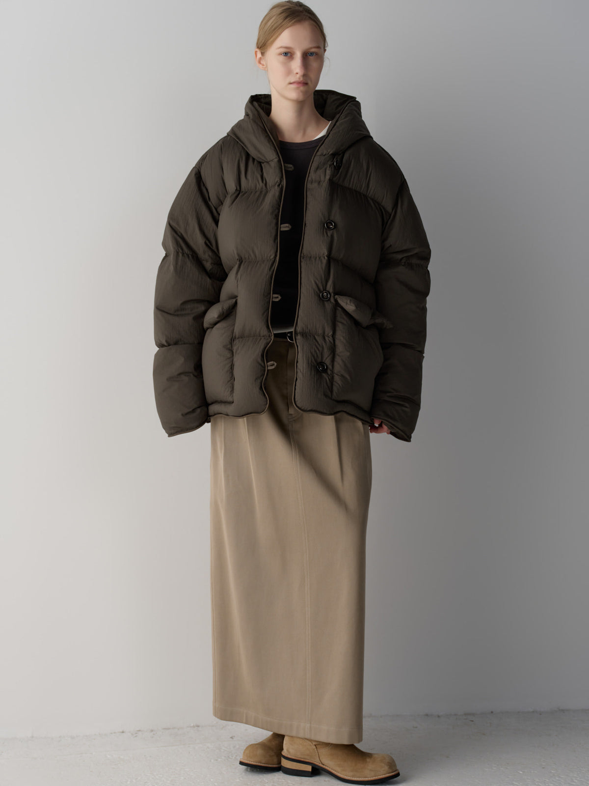 Classic Cotton Two-Tuck Skirt_olive beige