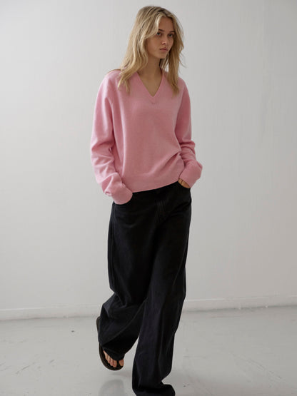 Essential V-neck Knit_fog pink