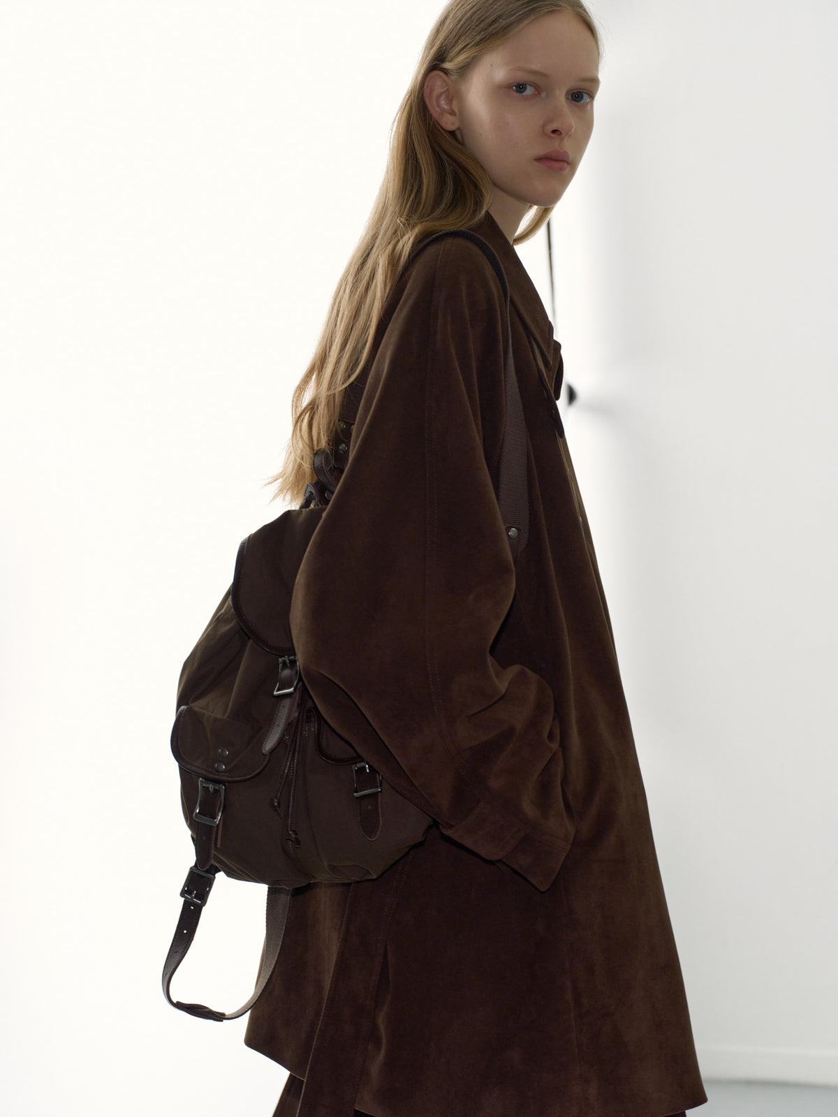 Suede Belted Half Coat_brown