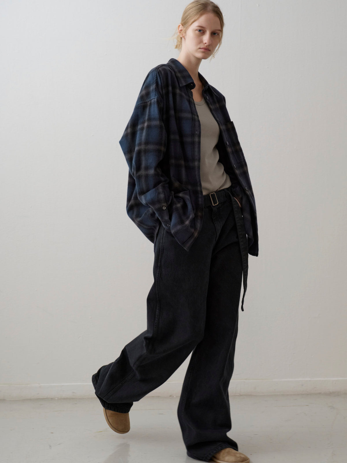 Boyfit Flannel Shirt_Navy