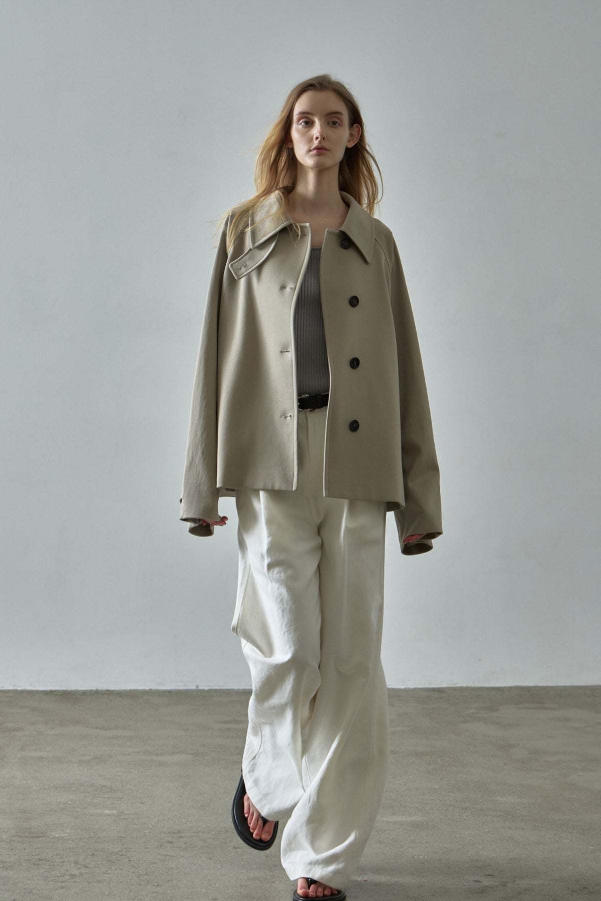 Overfit Cotton Half Coat_olive beige
