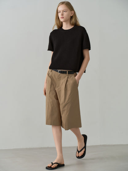 Vintage Cotton Wide Bermuda Pants_almond beige