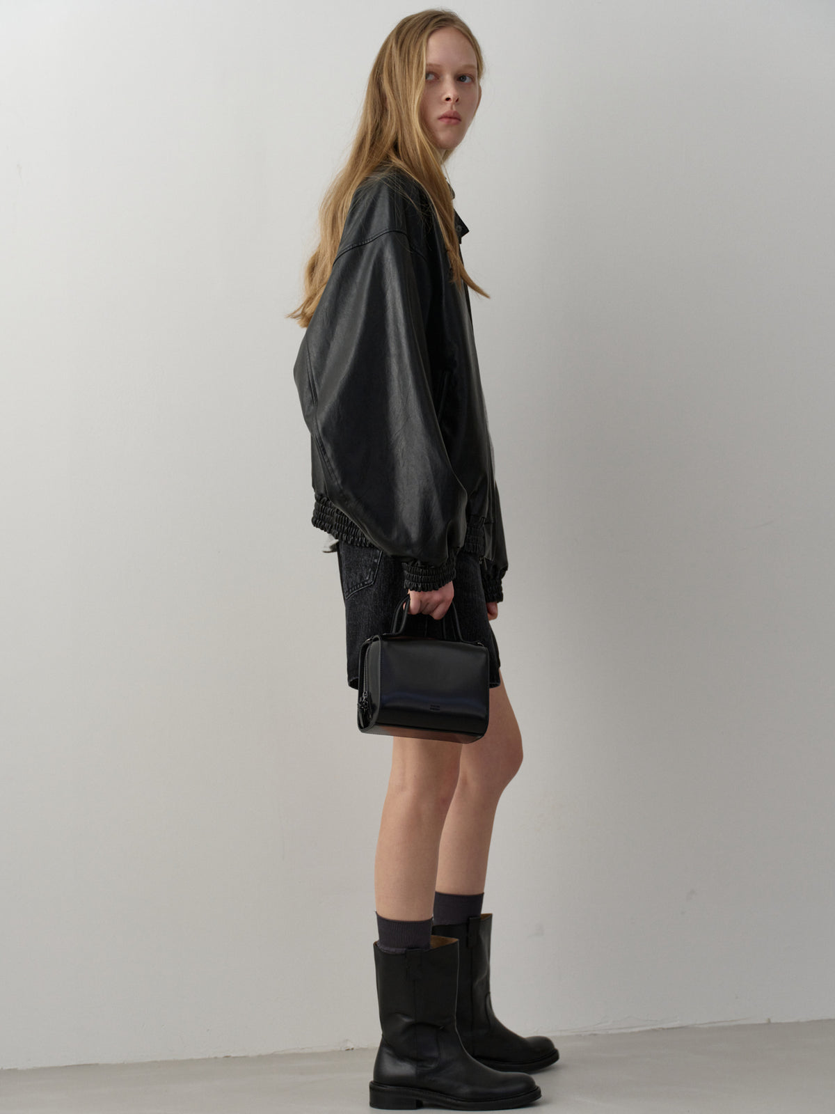 Stand Collar Leather Blouson_black