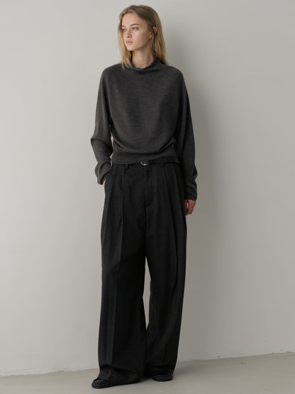 [11/25 Pre-order] Merino Wool Mock Neck Knit_charcoal