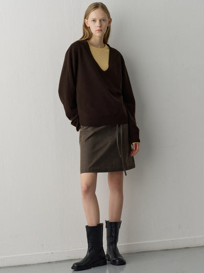 Cashmere Deep V-Neck Knit_dark brown