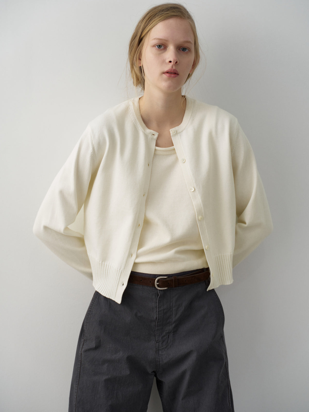 Cotton Minimal Cardigan_ivory
