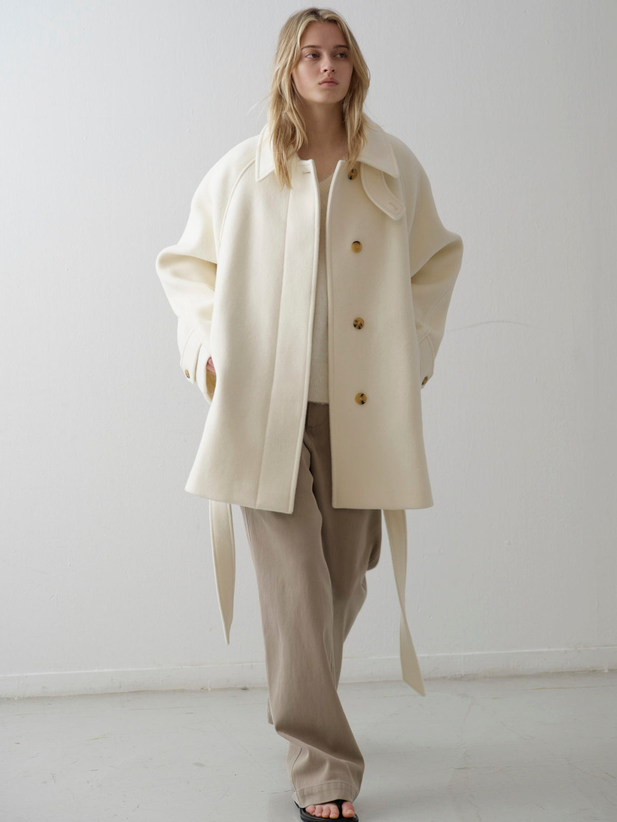 Cashmere Belted Half Coat_ivory