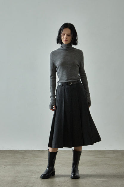 Classic Pleated Skirt_charcoal