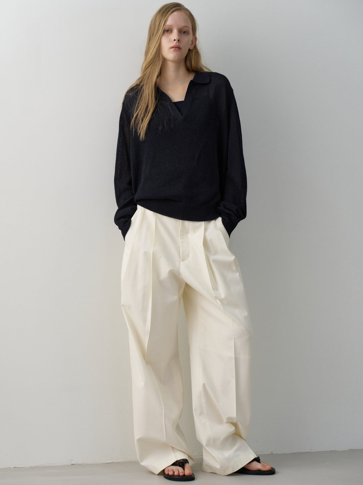 Cotton Two-Tuck Wide Pants_off white