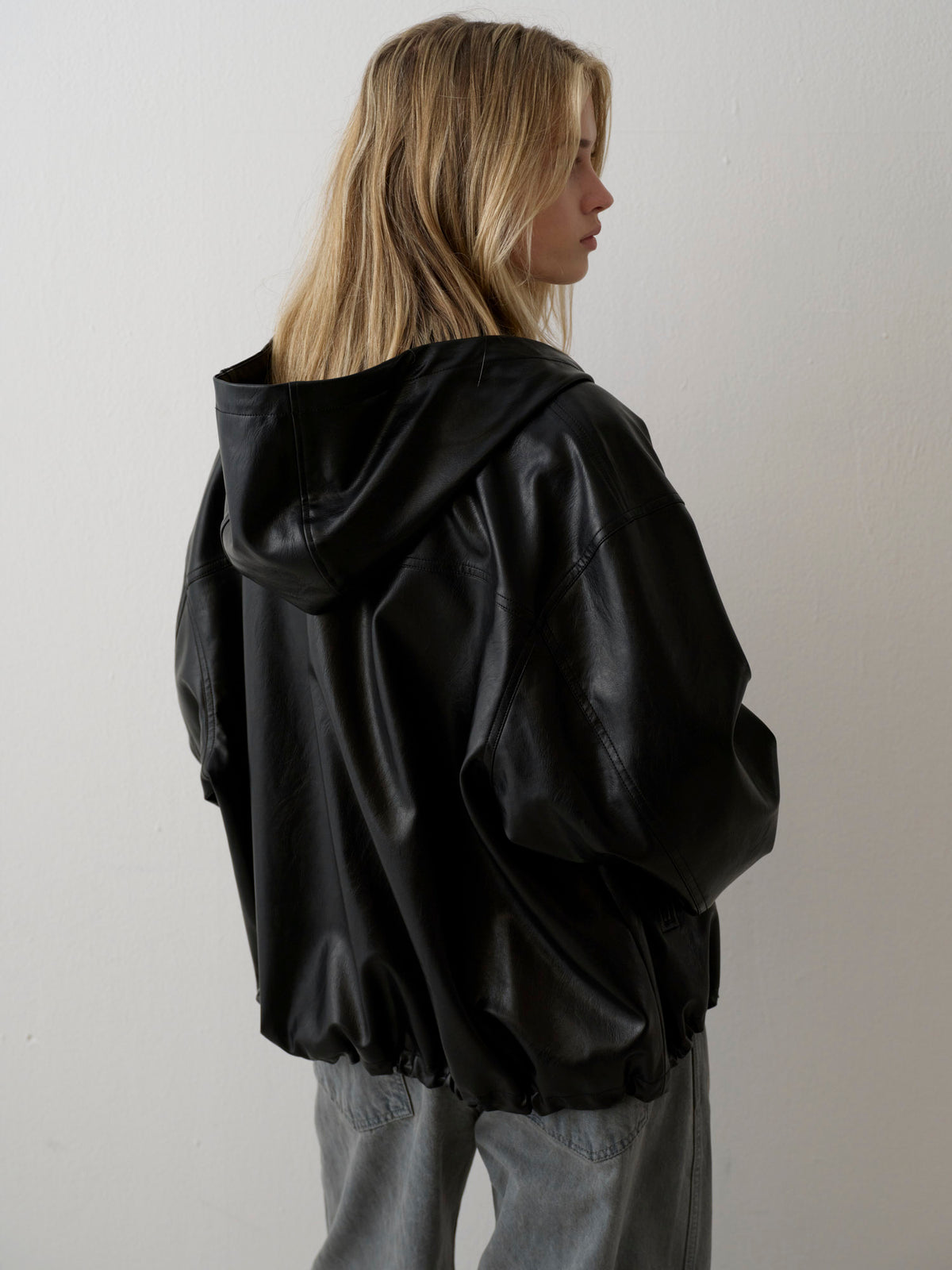 Leather Zip-Up Hoodie_black