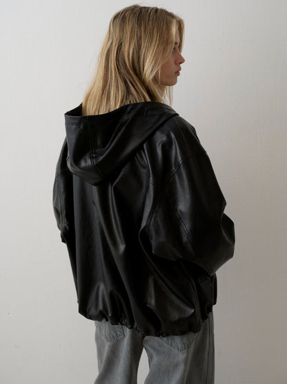 Leather Zip-Up Hoodie_black