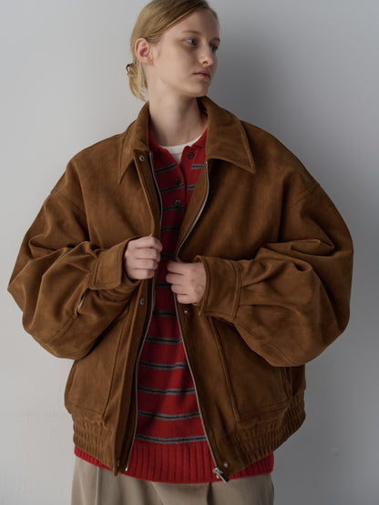 Oversized Fit Suede Shearling Blouson_camel
