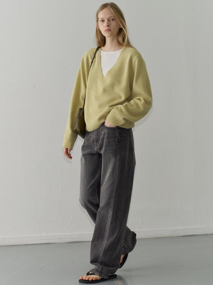 Cashmere Deep V-Neck Knit_sage olive