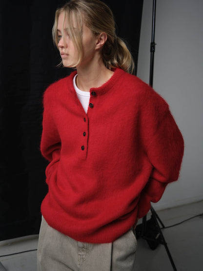 Alpaca Henley Neck Sweater_red