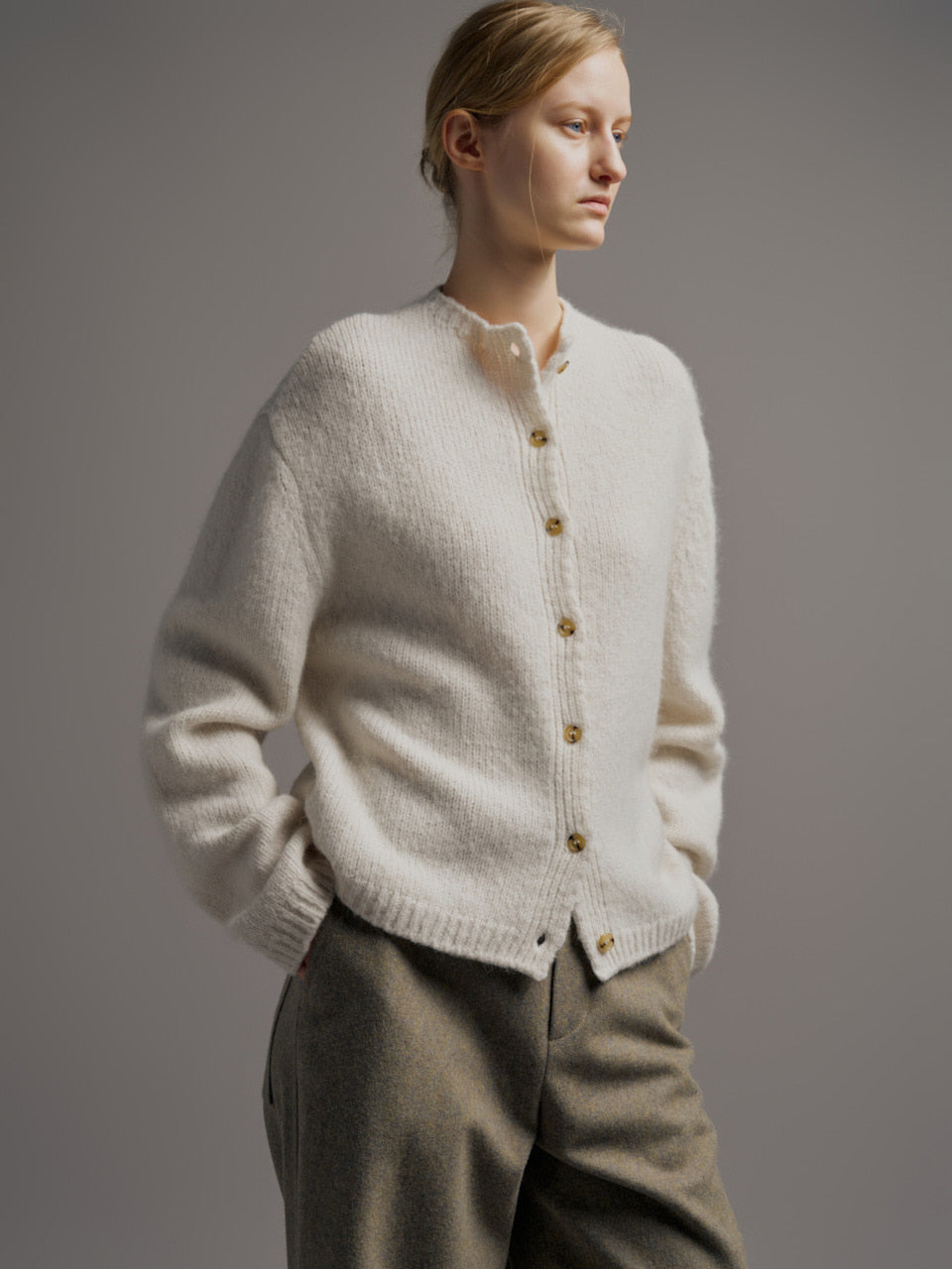 Alpaca Mock-neck Cardigan_ivory