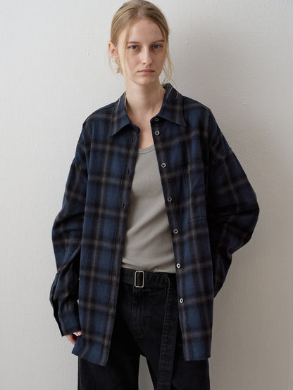Boyfit Flannel Shirt_Navy