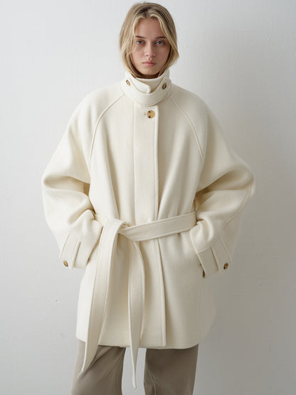 Cashmere Belted Half Coat_ivory