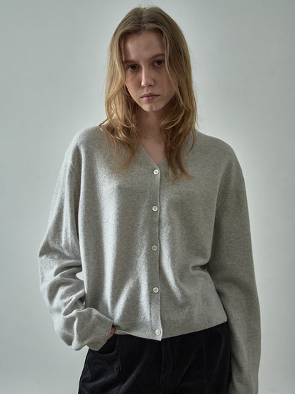 [11/11 Pre-order] Cashmere V-neck Cardigan_light grey