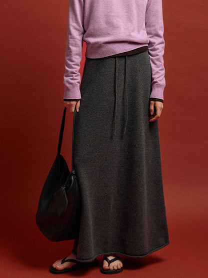 Cashmere Knit Maxi Skirt_charcoal