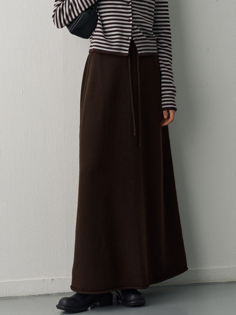 Cashmere Knit Maxi Skirt_dark brown