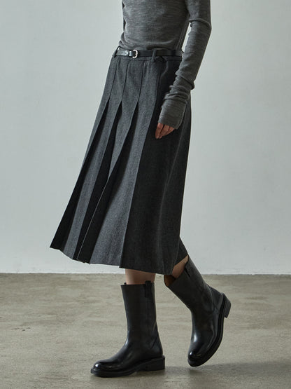 Classic Pleated Skirt_charcoal