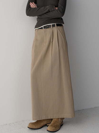 Classic Cotton Two-Tuck Skirt_olive beige