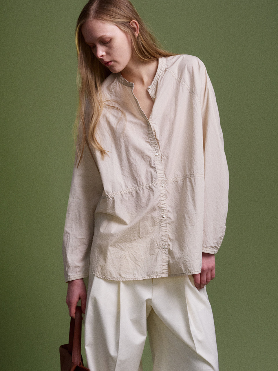 Cotton Band-Collar Blouse_beige
