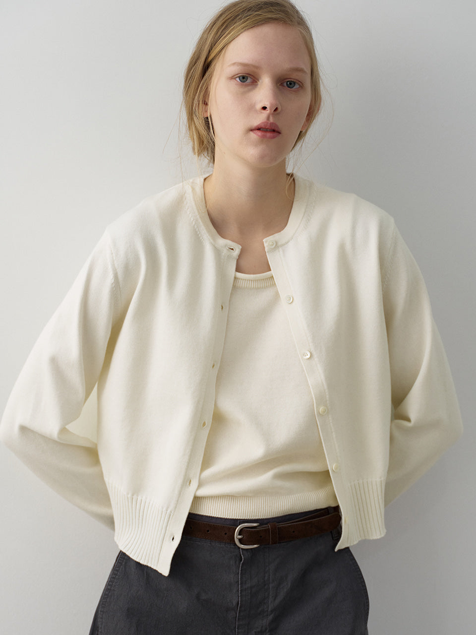 Cotton Minimal Cardigan_ivory