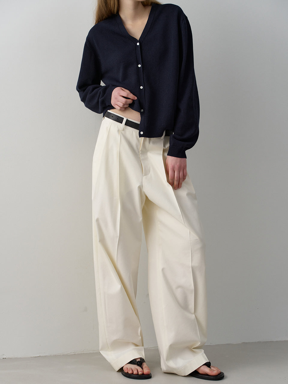 Cotton Two-Tuck Wide Pants_off white