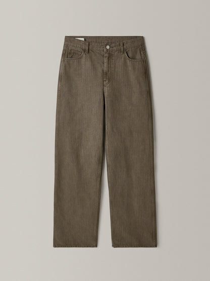 Striped Straight Denim_khaki