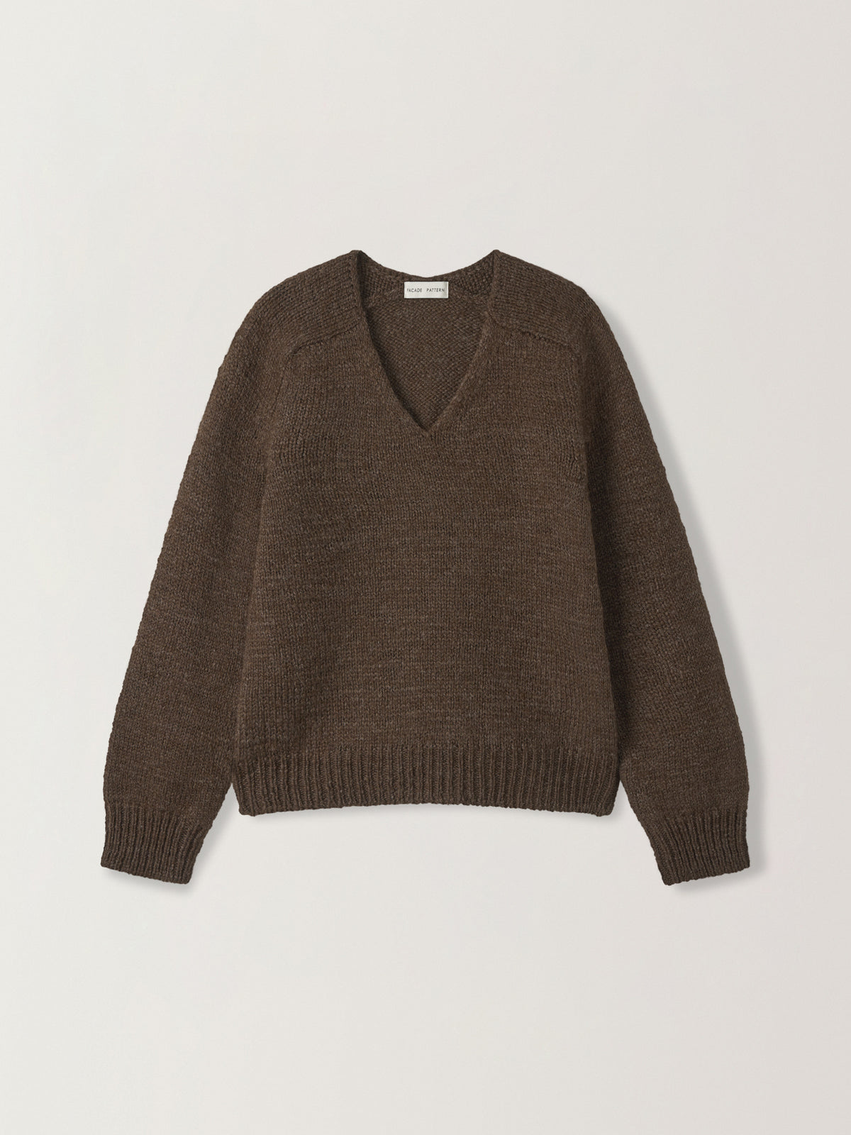 Textured V-neck Knit_brown