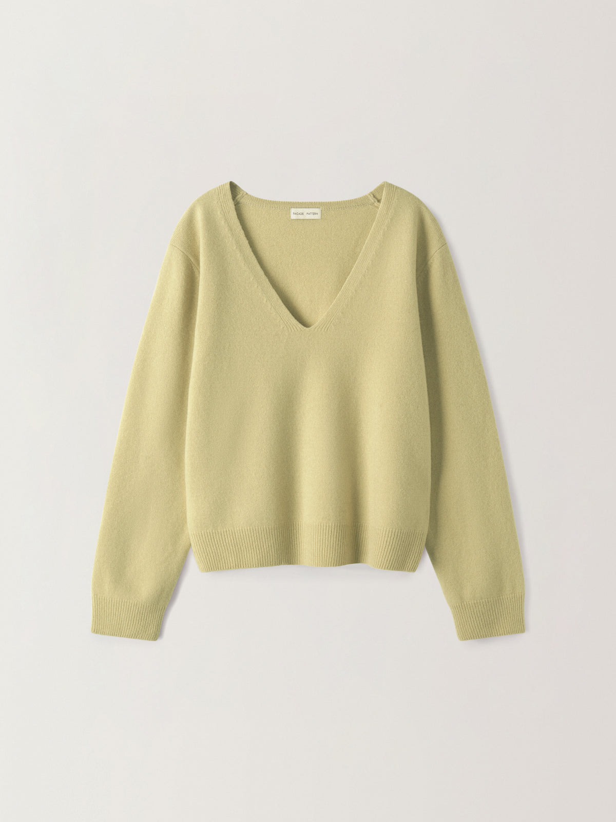 Cashmere Deep V-Neck Knit_sage olive