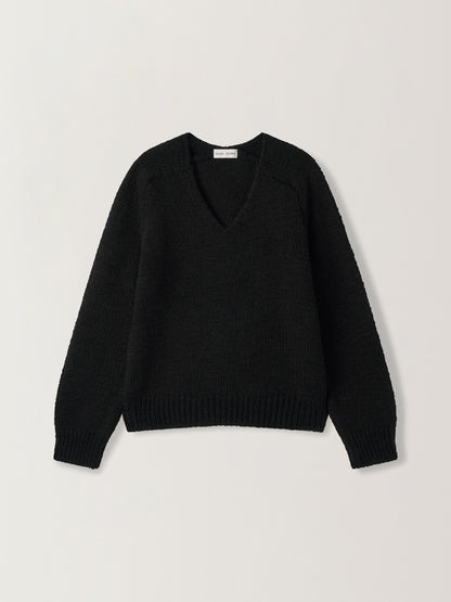 Textured V-neck Knit_black