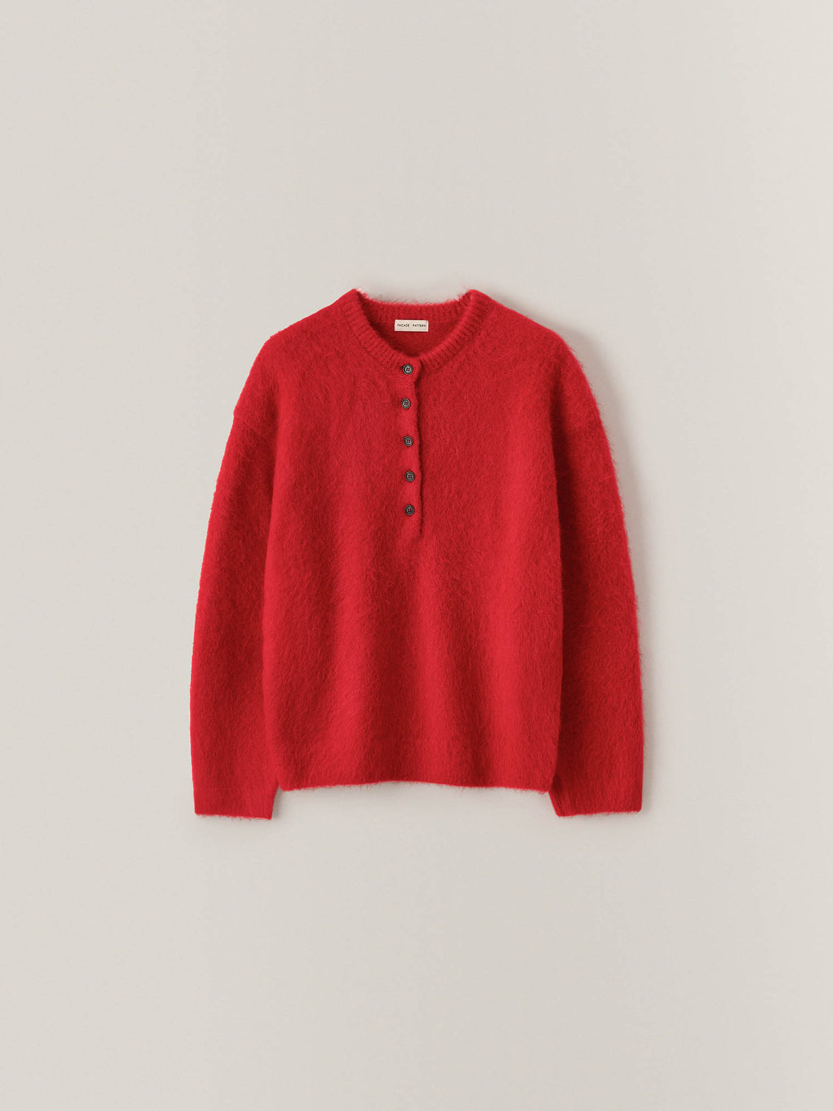 Alpaca Henley Neck Sweater_red
