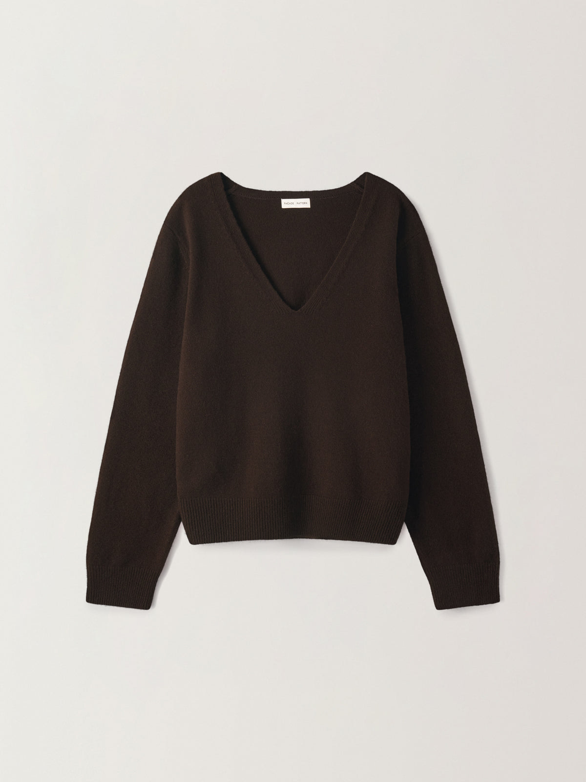 Cashmere Deep V-Neck Knit_dark brown