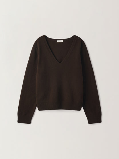 Cashmere Deep V-Neck Knit_dark brown