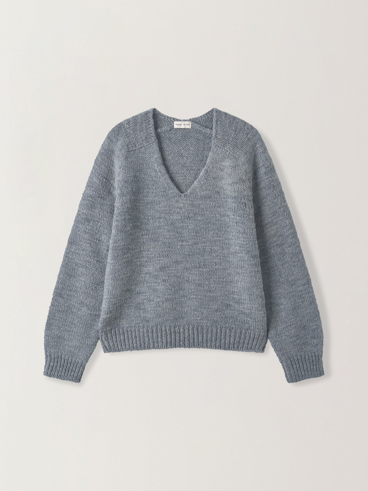 Textured V-neck Knit_grey blue