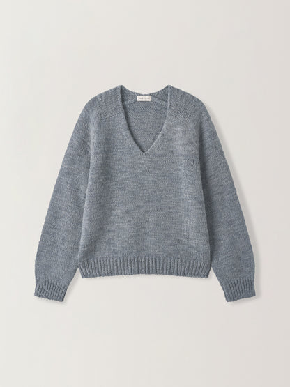 Textured V-neck Knit_grey blue