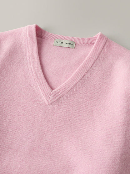 Essential V-neck Knit_fog pink