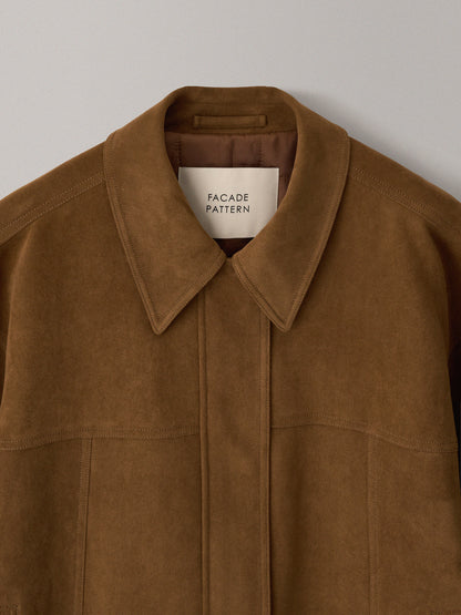 Oversized Fit Stitched Suede Blouson_camel