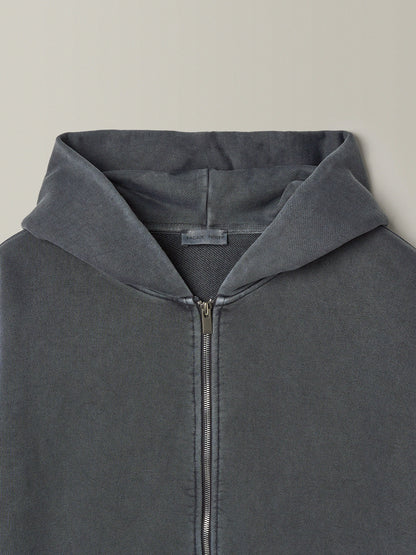 Oversized Fit Pigment Zip-Up Hoodie_blue grey