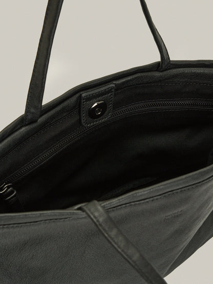 Breeze Washed Leather Tote Bag_Black